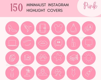 150 copertine rosa carine per evidenziare Instagram, lusso, storia Instagram minimalista, modello Instagram, moderno, pacchetto di icone disegnate a mano