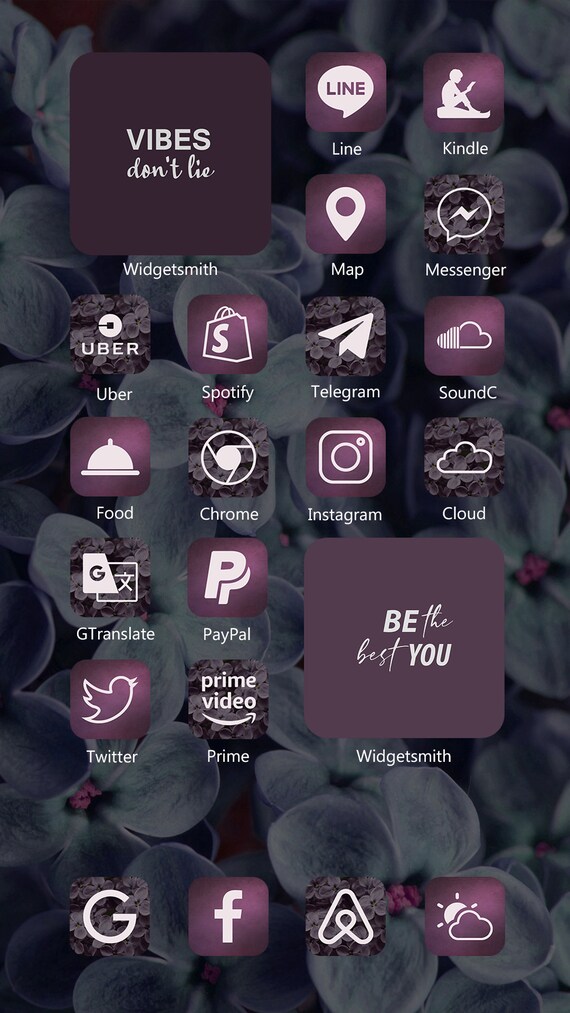 Download 250 Floral Purple Theme Ios14 App Icons Aesthetic Floral App Etsy