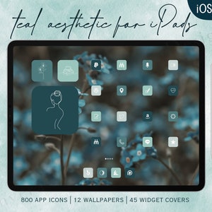 1000 Teal APP ICON PACK for iPad Homescreen Customization | iOS 16 | iOS 15 | 12 Wallpapers | 45 Widget Covers | Teal | Customize your iPads