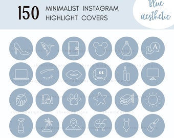 150 copertine moderne blu per evidenziare Instagram, icone blu per storie di Instagram, modello Instagram, minimalista, pacchetto di icone Instagram disegnate a mano