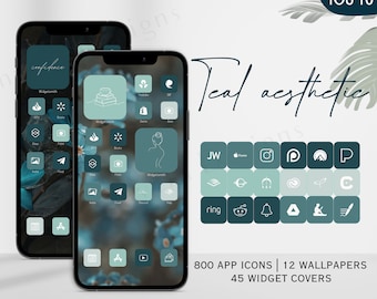1000 Teal APP ICON PACK for iPhone Customization | iOS 16 | iOS 15 | 12 Wallpapers | 45 Widget Covers | Teal | Custom iPhone Homescreen