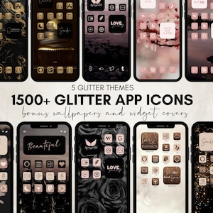 1500+ Glitter BUNDLE of iOS 16 App Icons | 5 Glitter Themes, Instant Digital Download, iPhone App Icons Bundle Pack, Home Screen iOS14 Icons