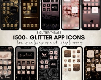 1500+ GlitterBUNDEL van iOS 16-apppictogrammen | 5 glitterthema's, directe digitale download, bundelpakket met iPhone-app-pictogrammen, iOS14-pictogrammen op het startscherm