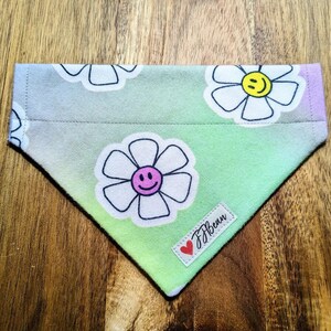 Pet Bandanas - Groovy Blooms -Over the Collar - nature, smile, retro, disco, rainbow, smiley face, daisies, retro flowers, hippie, happy