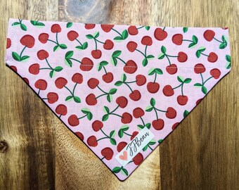 Pet bandana - The Zoey - Over the Collar Bandanas - pet, dog, cherries, pet accessory, fruit, pink, cherry, cherry pie, sweet, dessert