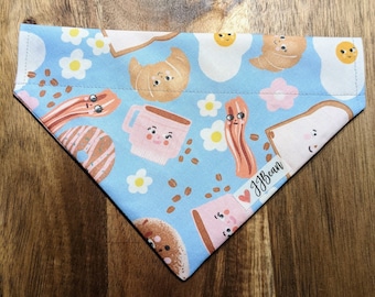 Pet bandana - Cereal-ously Cute - Over the Collar Bandanas - pet, dog, bacon, eggs, croissant, brunch, coffee, , breakfast, vacation, happy