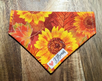Pet bandana - Sunflower Sunset - Over the Collar Bandanas - pet, autumn, flowers, fall, sunflower, dachshund, mom, fashion, seasonal, red