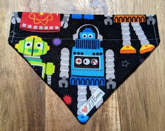 Pet bandana - Rocking Robots - Over the Collar Bandanas - pet, dog, tech, robot, boy, dad, black, flannel, dachshund, doodle, fun