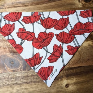 Pet bandana - Poppy Fields - Over the Collar - Poppy, flower, floral, flannel, poppies, garden, cute, garden, wedding, Dog, greenhouse