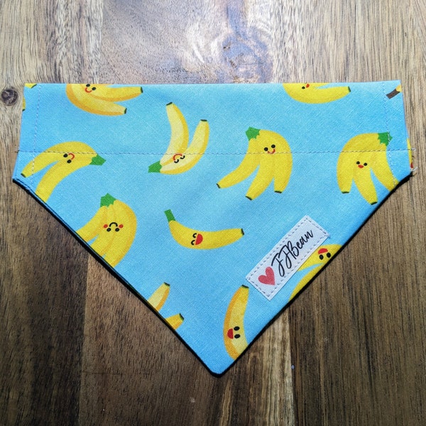 Pet bandana - Winnie - Over the Collar Bandanas - summertime, fruit, banana, smiley face, cartoon, happy, vegan, banana bread, beach, vacay