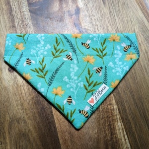 Pet bandana - Honeybee Meadows - Over the Collar Bandanas - pet, dog, floral, garden, flowers, england, green, flannel, nature, bees, plant