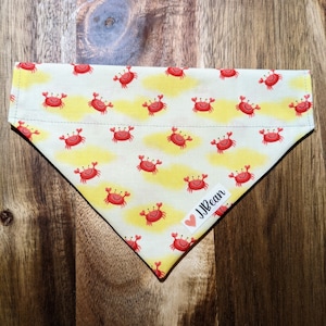Pet bandana - Happy Crabby - Over the Collar Bandana - beach, dog, sun, ocean, sand, crabs, surfer, vacation, tropical, east coast, foodie