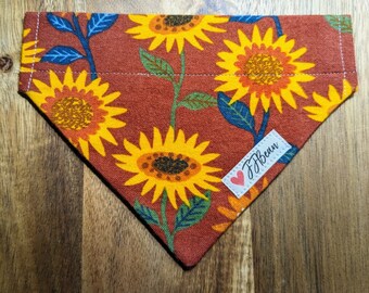 Pet Bandanas - Sunflower Sunshine - Over the Collar - Halloween, Fall, flowers, autumn, country, garden, floral, orange, fall flower, cute