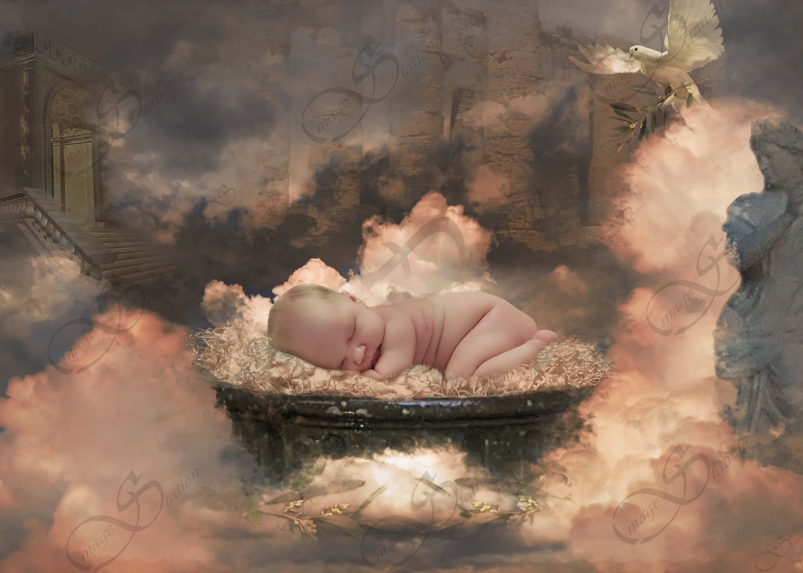 Greek Mythical Baby Font Background Birth of Zeus in Clouds Etsy