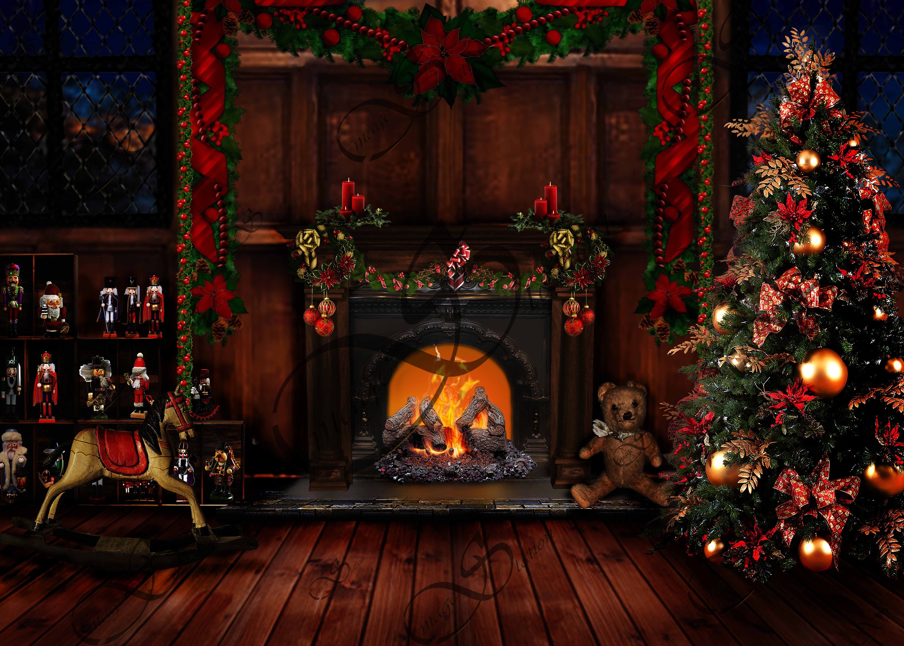 Christmas Fireplace Zoom Background