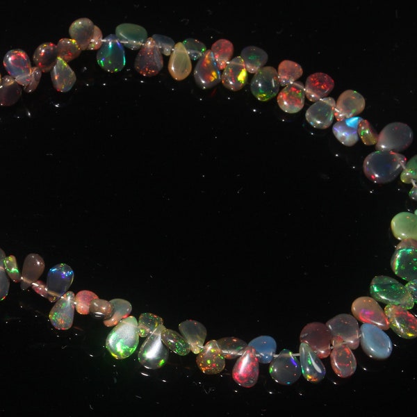 8" Black Ethiopian opal Pear Beads strands Smooth Gemstone 3X5 to6X5 MM  OCB 254