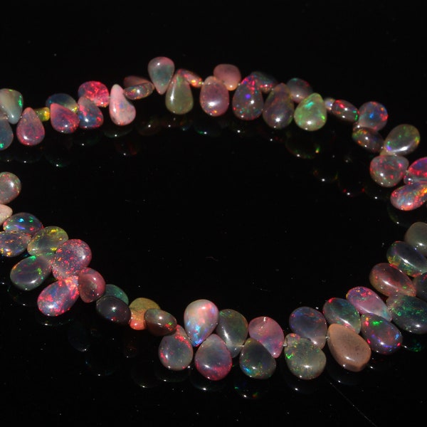 7.5 '' Black Ethiopian opal Pear Beads strands Smooth Gemstone 6x4 to 6x8  MM  Smooth Opal Pear Strands OCB 816