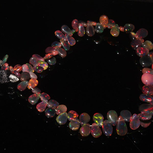 8'' Black Ethiopian opal Pear Beads strands Smooth Gemstone 3x5 to 7X5 MM  Smooth Opal Pear Strands OCB 815