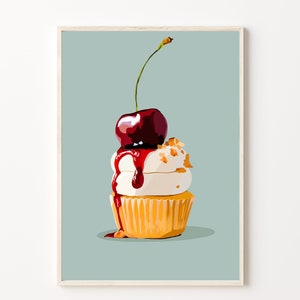 Black Cherry Cupcake Muffin, High Quality A4 poster, kitchen art print, Wall Decor, Delicious illustration