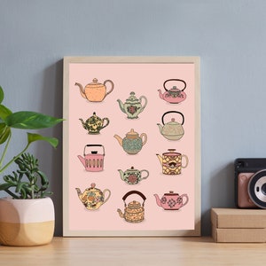 Tea Pots Party, Tea Time High Quality A4 or A5 Poster, Wall Decor, Positive Quotes, illustration