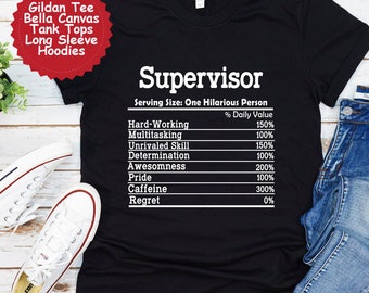 gift ideas for dissertation supervisor Supervisor Nutrition Facts Shirt, Supervisor Appreciation gift, Custom Crewneck Shirt and Hoodie, Gifts for Colleagues, Custom Sweatshirts