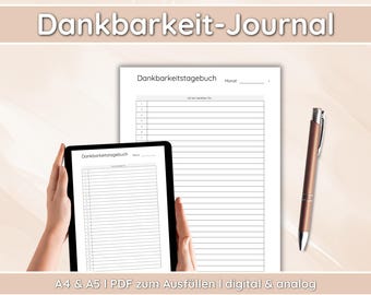 Gratitude Diary PDF | Digital Gratitude Journal in A4 Format | Self-Reflection & Positive Thinking