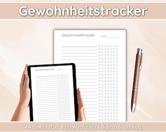 Weekly Habit Tracker PDF | Digital template in portrait format | A4 & A5 format | Help you achieve your goals