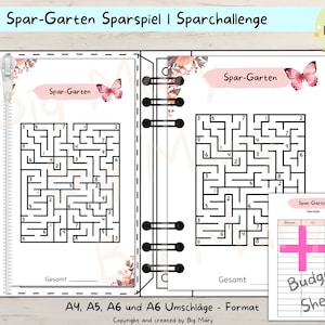 Savings garden, savings game, savings challenge, budget template, savings game with small amounts, finance template, labyrinth, saving money, Big Mary