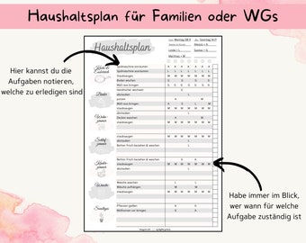 Household planner, cleaning planner for the whole week, family cleaning planner, cleaning planner for shared apartments, digital, pdf download