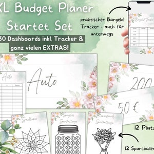 Budget Planner XXL Starter Set, 130 portadas + hoja de presupuesto, desafíos de ahorro, inserciones de marcador de posición A6, método de sobre, relleno de efectivo