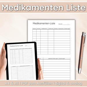 May include: A printable medication log template in PDF format. The template includes sections for date, time, medication name, dosage, symptoms, and notes. The template is designed for both digital and analog use.