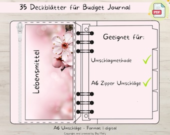 39 + 3 blank cover sheets for budget journals, cover sheets for envelope method, A6 zipper envelopes, digital PDF download, Big Mary