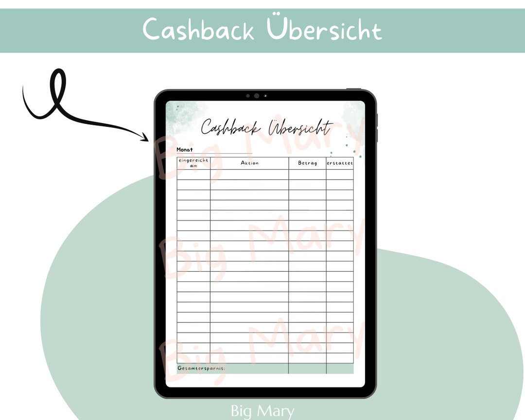 Cashback Overview, Budget Template for Savings Etsy