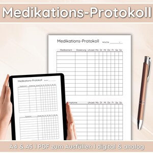 Medication Log Weekly Overview | A4 + A5 PDF Template | Medication Plan with Dosage, Time & Check-Off Function