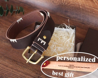 Double Prong Belt brown/Wide Men's Leather Belt/belt personalized/Best gift for him/Belt gift set/Name belt custom/Brown leather belt