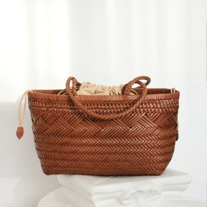 Leather Woven Bag for woman,Handcraft Woven Tote Bag,Leather Woven Shoulder Bag,Large Capacity Purse,Basket Bag,Easter Basket