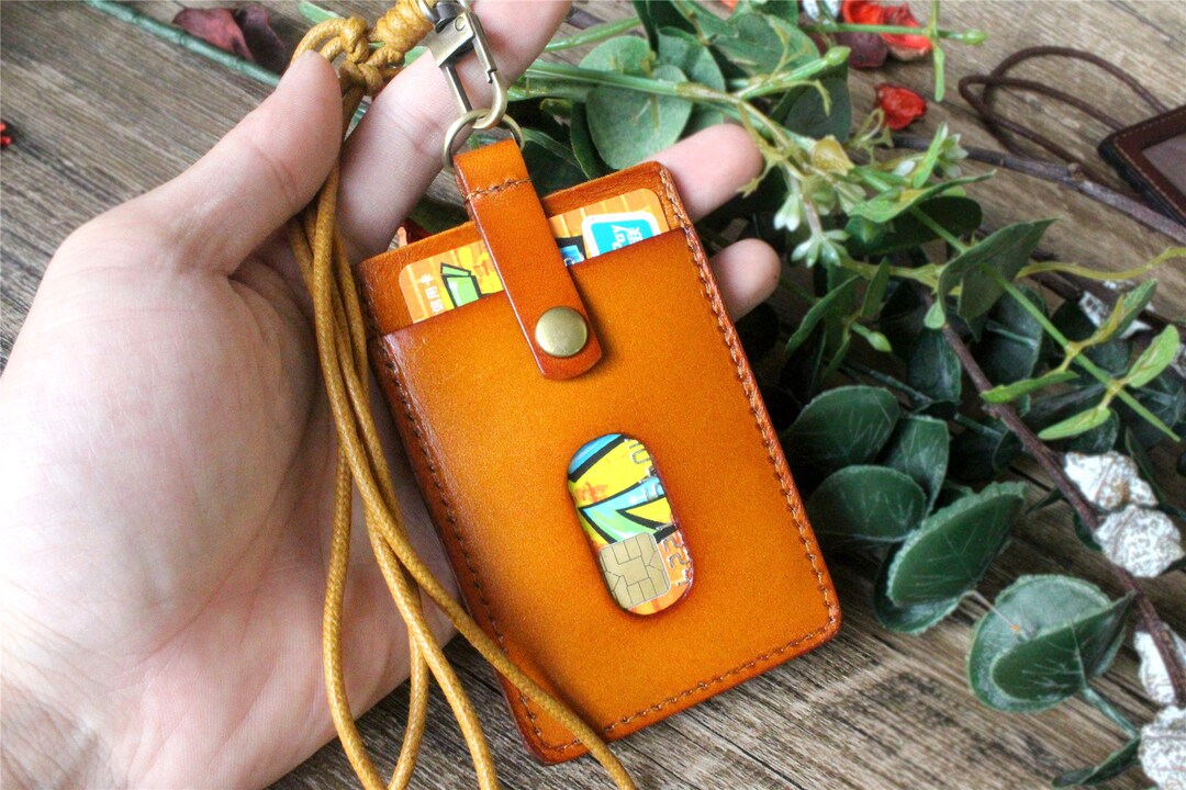 Personalized ID Badge Holder With Retractable Lanyard, Work Accessories Sleeve, Brown Id Card