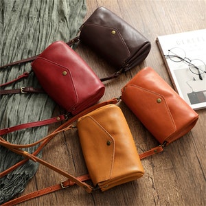 Mini Leather Bag, Vintage Leather Shoulder Bag, Small Crossbody Bag, Solid Color Bag, Gift for her, Bag for travel