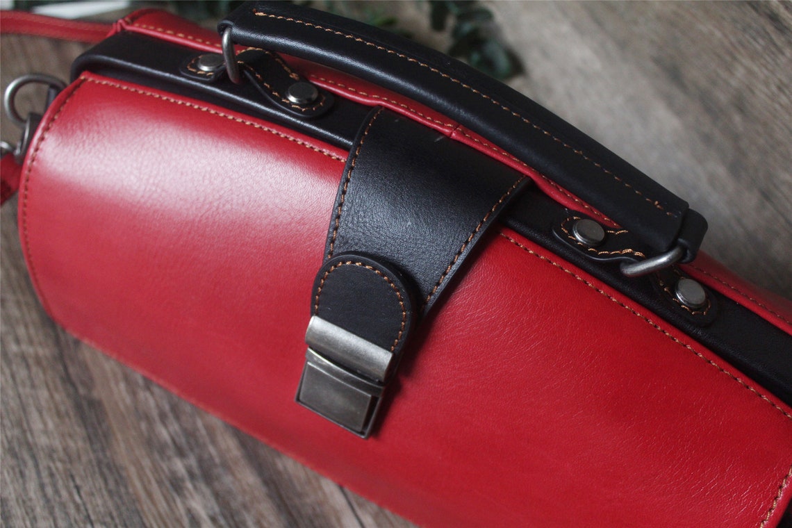 Red Leather Doctors Bag Satchel Vintage Bag for Women Shoulder Etsy