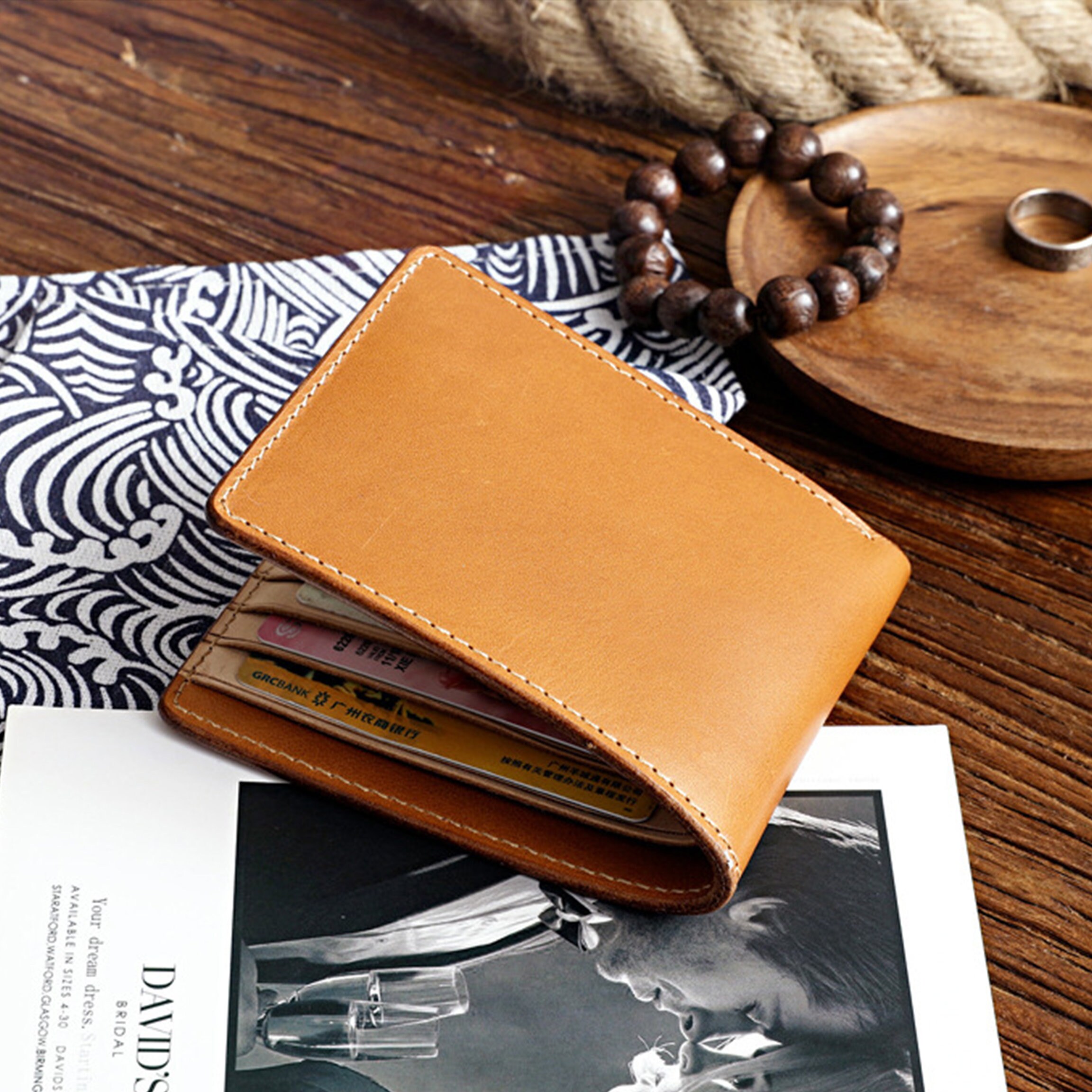 women's small yellow wallet, natural leather wallet