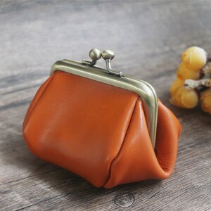 Coin Purse Leather Red Wallet Earphone bag Coin Pouch for women Handmade Shell shape cute small Purse birthday present for girl