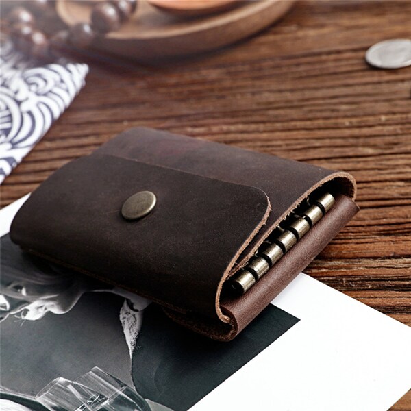 Braunes Leder Schlüsseletui/Schlüsselanhänger Leder für Männer/Vintage Bankkartenhalter/Handgemachte Multifunktions-kleine Münzbörse/Herren Verschluss Schlüssel Brieftasche