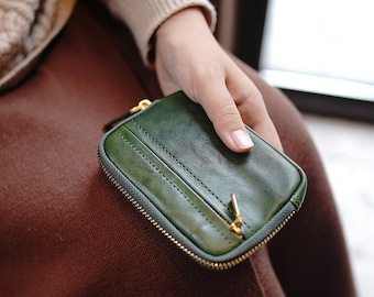 Credit Card Holder Cute Small Wallet Small Green Peacock Feather Wallet for Women Minimalist Women's Wallet