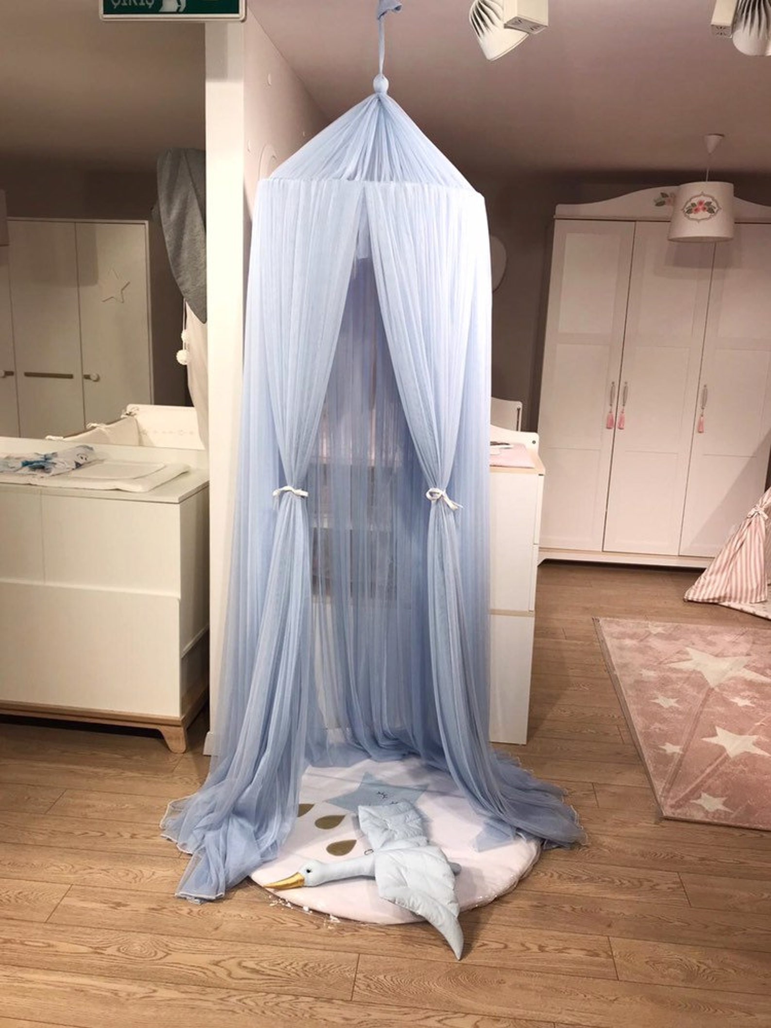 Nursery Canopy Blue Bed Canopy Baldachin Nursery Decor Tulle Etsy