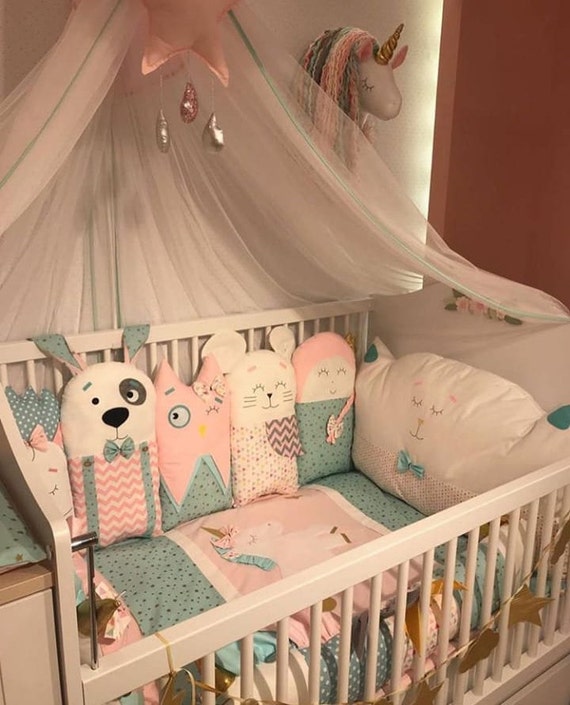 Crib Bedding Set for Girl Pink Nursery Cot Bedding Set Crip Etsy