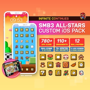スーパーマリオブラザーズ3 - オールスターエディション - カスタムiOSテーマパックI レトロゲームテーマ | カスタムアプリアイコン壁紙 | iOS14+