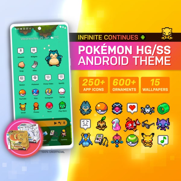 Pokemon HeartGold/SoulSilver Custom Android Theme Pack | Retro Game Theme | Custom App Icons & Wallpapers