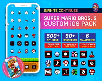 Super Mario Bros. 2 Custom iOS Theme Pack I Retro Game Theme | Custom App Icons Wallpaper | iOS14+