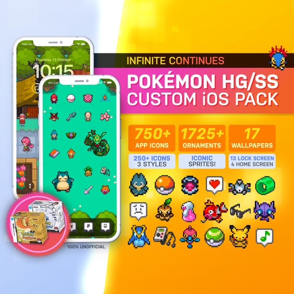 Pokemon HeartGold/SoulSilver Custom iOS Theme Pack | Retro Game Theme | Custom App Icons & Wallpapers | iOS14 | iOS16