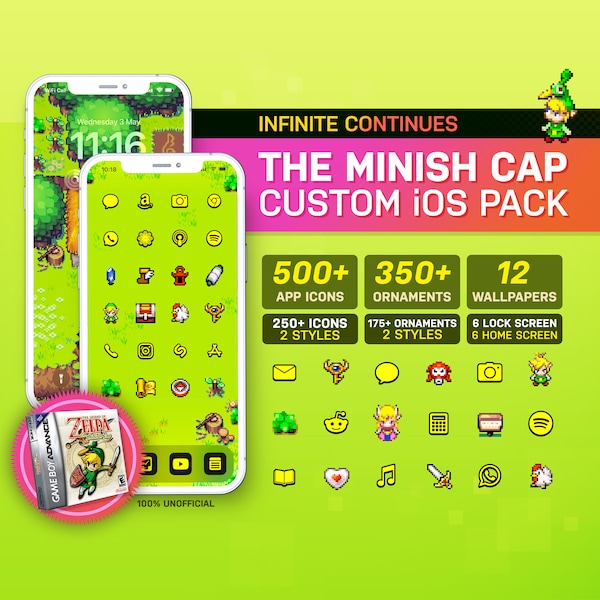 The Legend Of Zelda: The Minish Cap Custom iOS Theme Pack | Retro Game Theme | Custom App Icons & Wallpapers | iOS14+